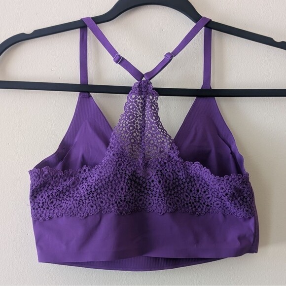 Maidenform Pure Comfort V-Neck Lace-Racerback Bralette Plum Size Medium - Picture 4 of 5